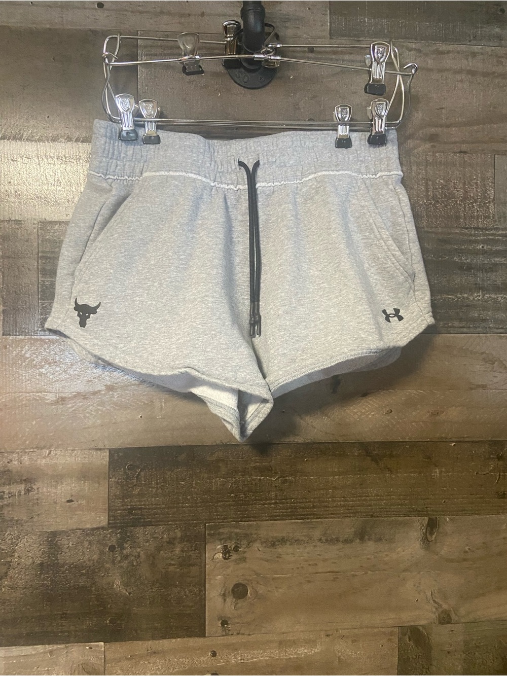 Under Armour Women's Project Rock Light Gray Athletic Drawstring Fleece Shorts M